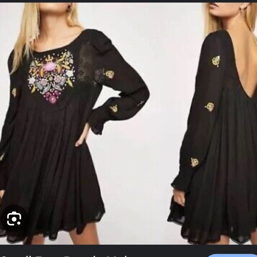 Free people black embroidered mini dress, size xs. NWOT